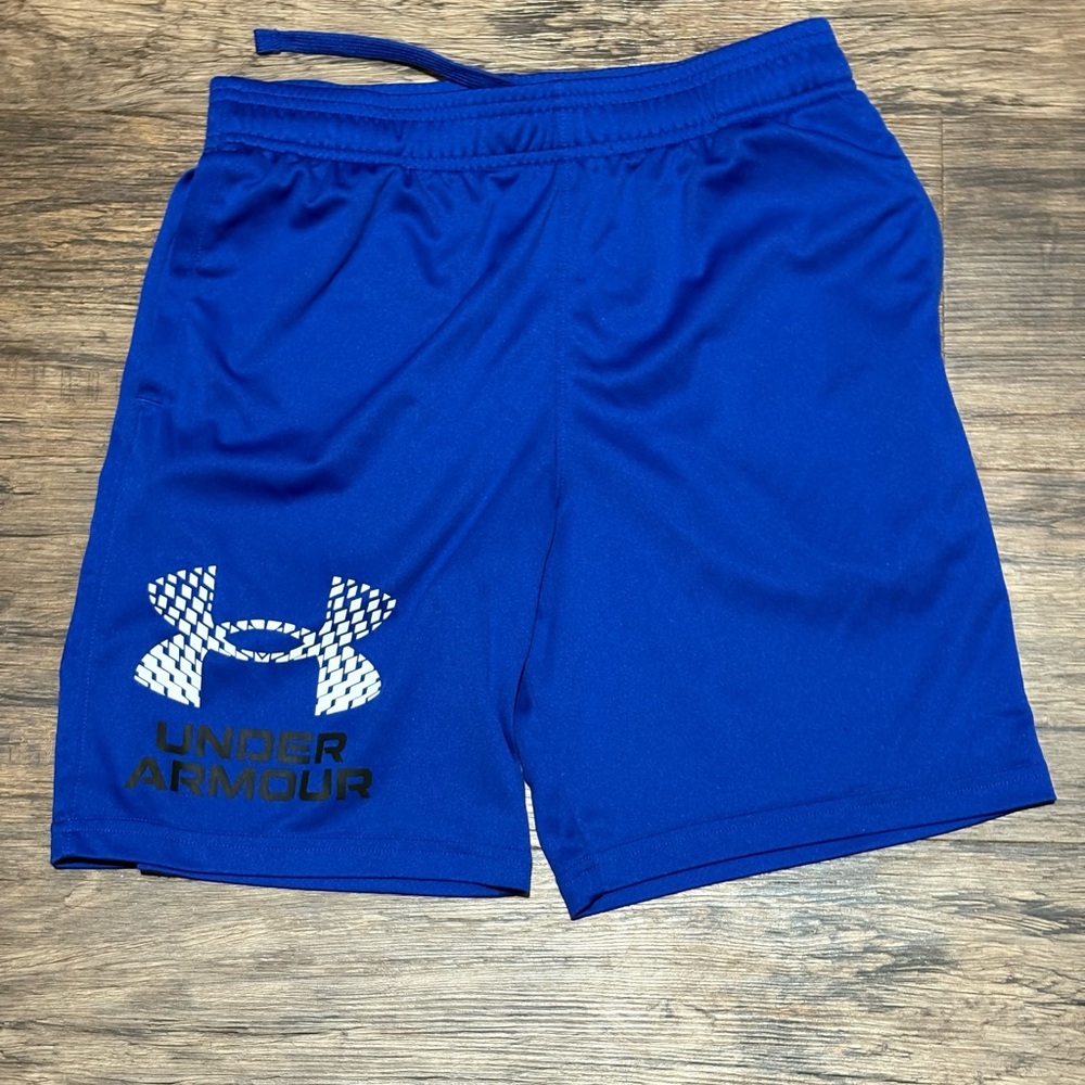 Boys Large Under Armour Blue Athletic Shorts Lightweight Elastic Waist